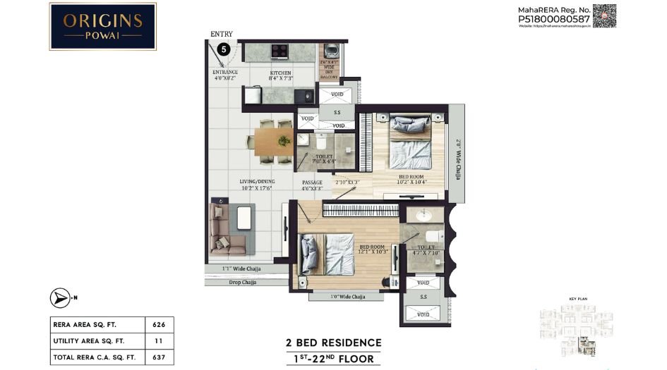 Origins-Powai-Floor-Plan-2 BHK-637 Sqft